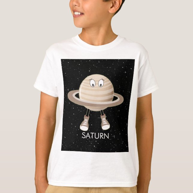 Planet Saturn und Sterne T-Shirt (Vorderseite)