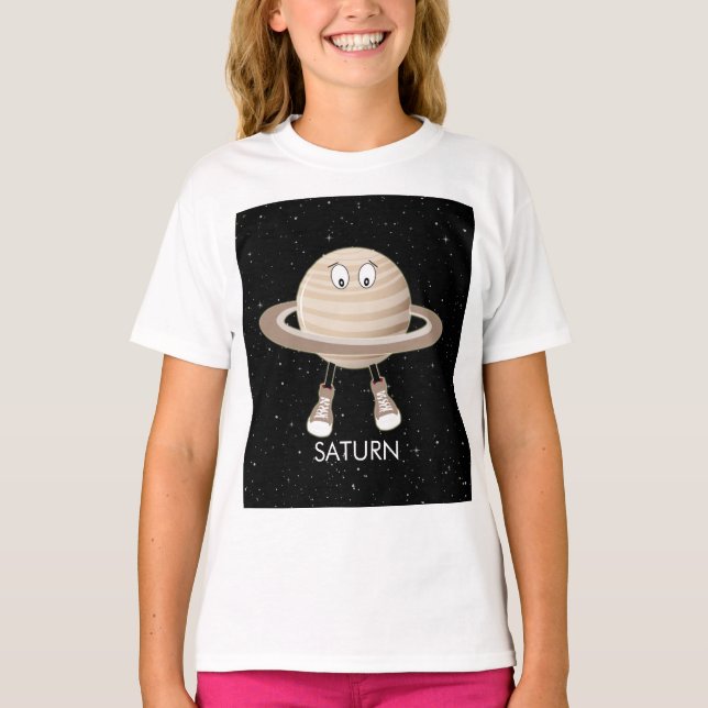 Planet Saturn und Sterne T-Shirt (Vorderseite)