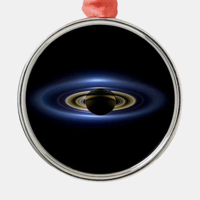 Planet Saturn vor dem Sun Silbernes Ornament (Vorne)