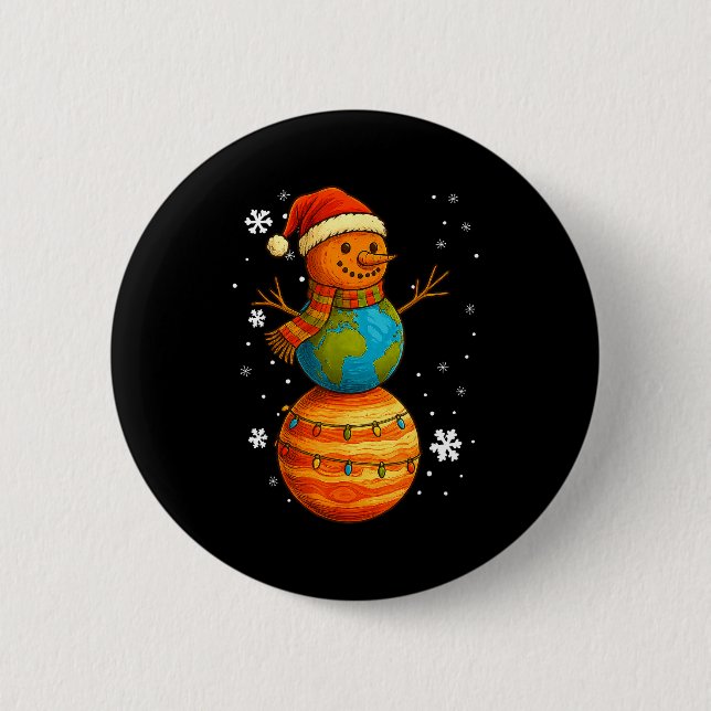Planet Snowman Earth Saturn Christmas Holiday Art  Button (Vorderseite)