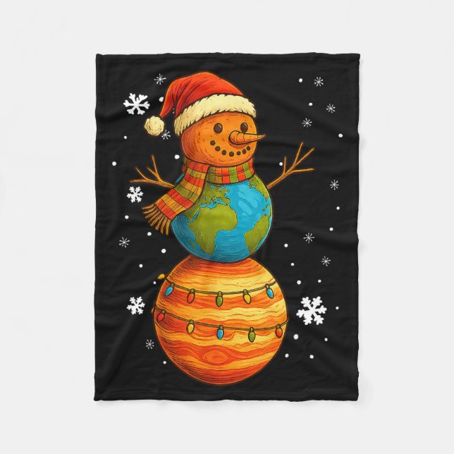 Planet Snowman Earth Saturn Christmas Holiday Art  Fleecedecke (Vorderseite)