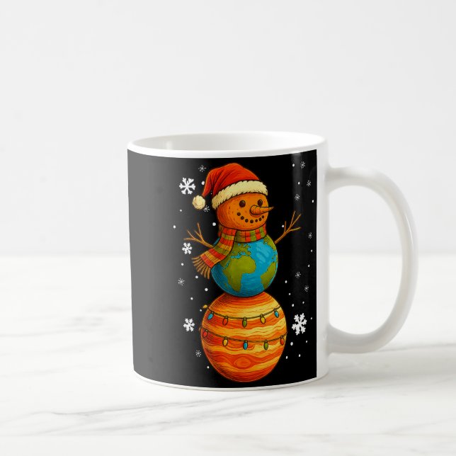Planet Snowman Earth Saturn Christmas Holiday Art  Kaffeetasse (Rechts)