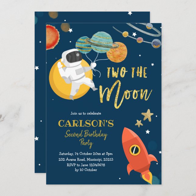 Planet Solar Space Zwei der Mond Einladung (Vorne/Hinten)