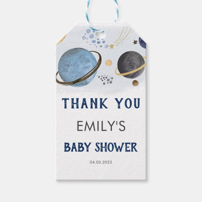 Planet Space Thema Kinderdusche Danke Geschenkanhänger (Vorderseite)