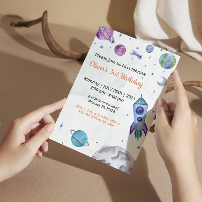 Planet Theme Boy Birthday Einladung (Von Creator hochgeladen)