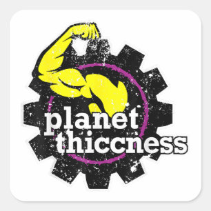 Planet Thiccness Gym Thickness Funny Joke Workout Quadratischer Aufkleber