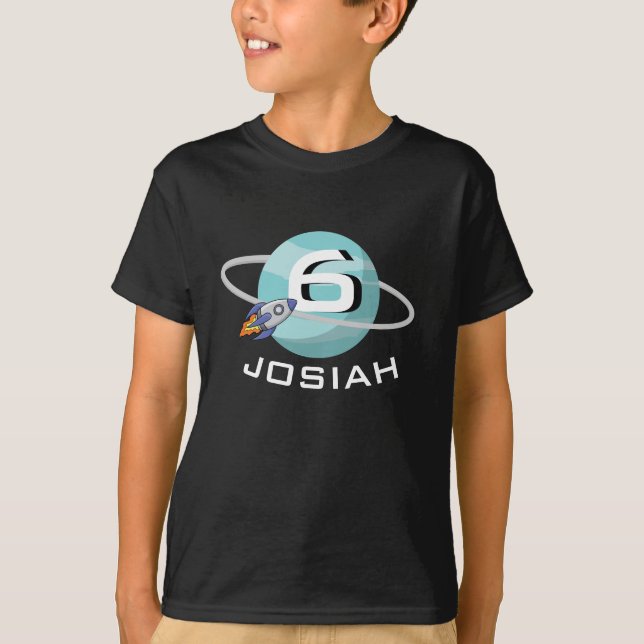 Planet und Raumschiff, Geburtstag T-Shirt (Vorderseite)