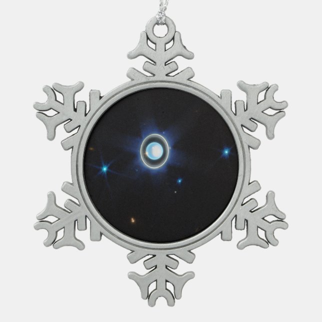 Planet Uranus mit Rings and Moons JWST-Bild Schneeflocken Zinn-Ornament (Vorderseite)