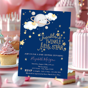 Planet, Wolken, Sterne Funkelnde Babyparty Einladung