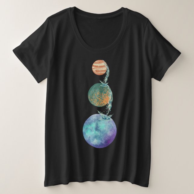 Planeten der Schöpfung mit Wasserkaskaden, die fal Große Größe T-Shirt (Design vorne)