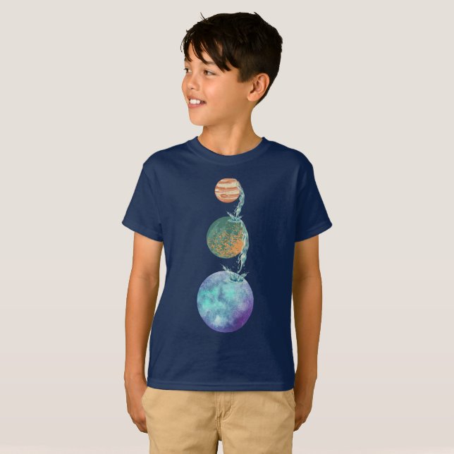 Planeten der Schöpfung mit Wasserkaskaden, die fal T-Shirt (Vorne ganz)