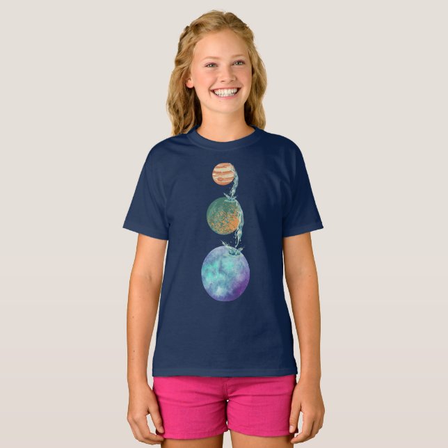Planeten der Schöpfung mit Wasserkaskaden, die fal T-Shirt (Vorne ganz)