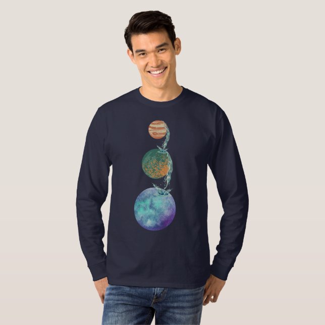 Planeten der Schöpfung mit Wasserkaskaden, die fal T-Shirt (Vorne ganz)