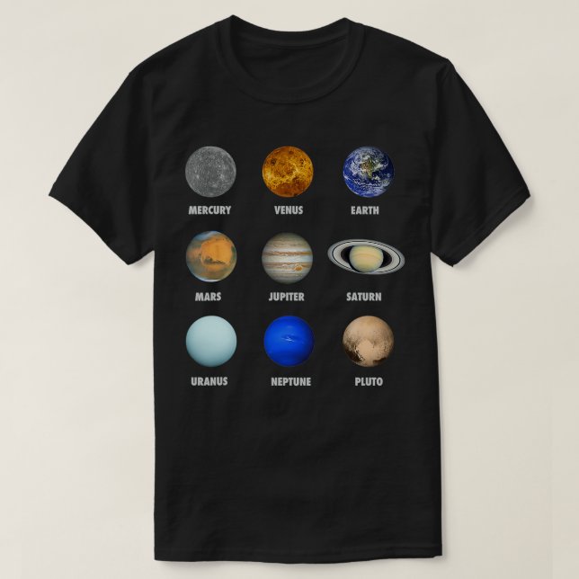 Planeten des Sonnensystems T-Shirt (Design vorne)