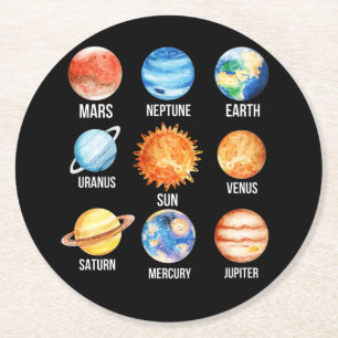 Planeten des Sonnensystems Wissenschaft Erde Runder Pappuntersetzer