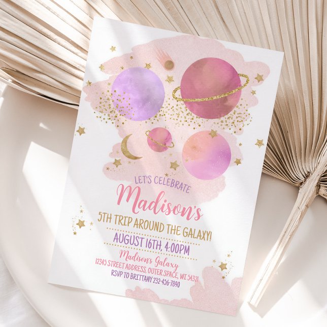 Planeten Einladung zum Geburtstag, Raumgalaxie-Mäd (Outer space girl birthday invitation)