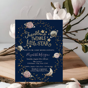 Planeten, Goldene Sterne Funkelnde Babyparty Einladung