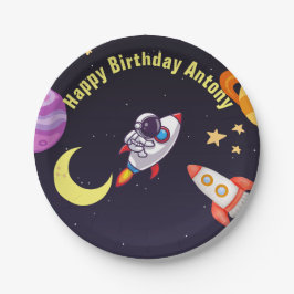 Planeten im Weltraum Blau Pappteller