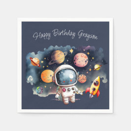 Planeten im Weltraum Blau Serviette