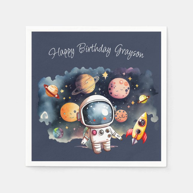 Planeten im Weltraum Blau Serviette (Vorderseite)