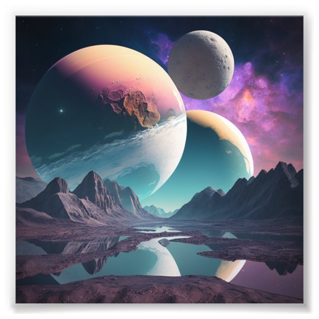 Planeten in unbekanntem Raum Fotodruck (Vorne)