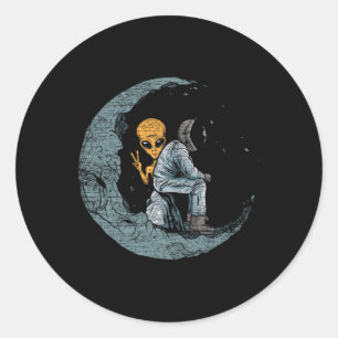 Planeten Moon Spaceship Astronaut Runder Aufkleber