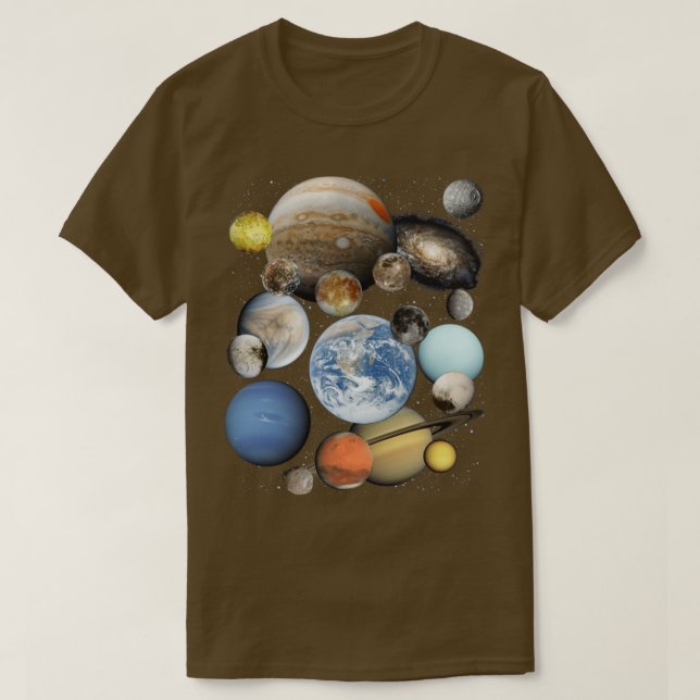 Planeten und Monde des Sonnensystems T-Shirt (Design vorne)