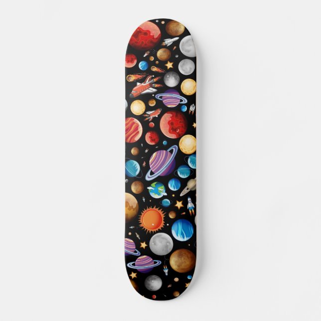 Planeten und Raumschiffe Skateboard (Vorderseite)