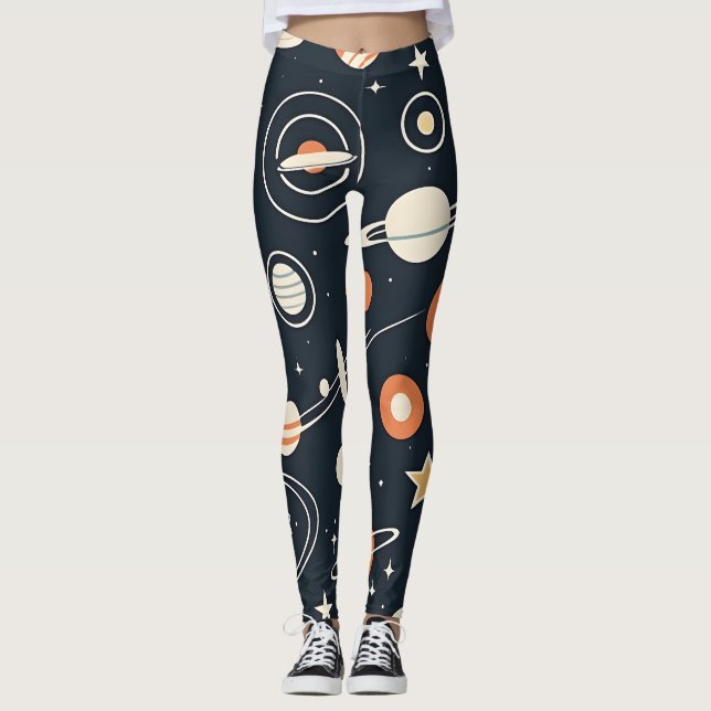 Planeten und Sterne des MCM-Weltraumzeitalters Leggings (Vorderseite)
