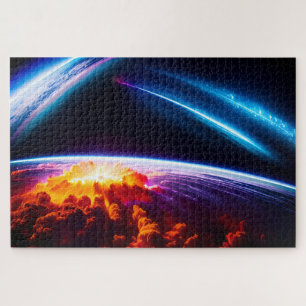 Planetenexplosion unter kosmischer Raumleuchte Puzzle