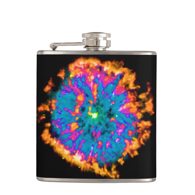 Planetennebel NGC 6751 Pop Art Psychedelic Flachmann (Vorderseite)