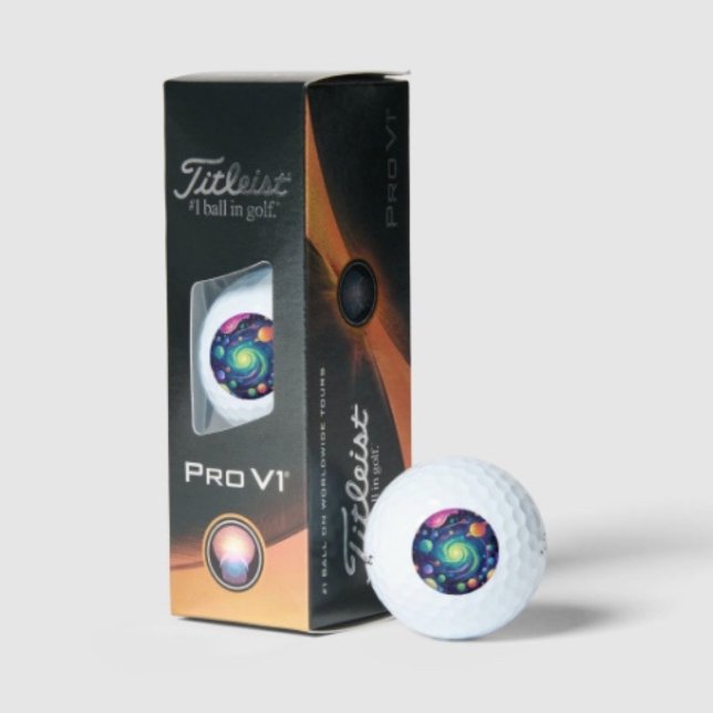 Planetenspin Golfball (Neon Galaxy Space Golf Balls Titleist 2023 Pro V1 high gradient core high flex casing  layer.)