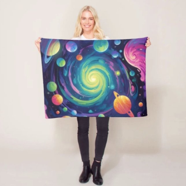 Planetentaucher-Fleece-Blanket Fleecedecke (Neon Galaxy Space Fleece Blanket – Cosmic Spiral Planets Throw Cozy Trippy Nebula Bed Sofa Gift)