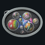 Planetoiden Oval Gürtelschnalle<br><div class="desc">Sieben Planetoiden entstehen durch das Raum-Zeit-Kontinuum-Portal in unser Universum. Jede Sphäre ist eine Welt des Staunens und des Staunens. Können sie weiter expandieren und unseren Raum füllen? Nur die Zeit wird es zeigen. Abenteuerlustige Entdecker von alternativen Dimensionen werden diesen Gürtelschnalle mit Stolz tragen. Bitte beachten Sie: Wenn Sie ein Zazzle-Produkt...</div>