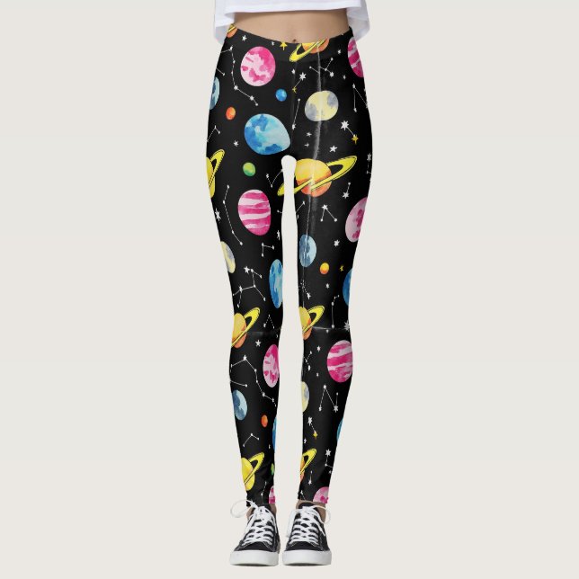 Planets Moons Galaxy Muster Leggings (Vorderseite)