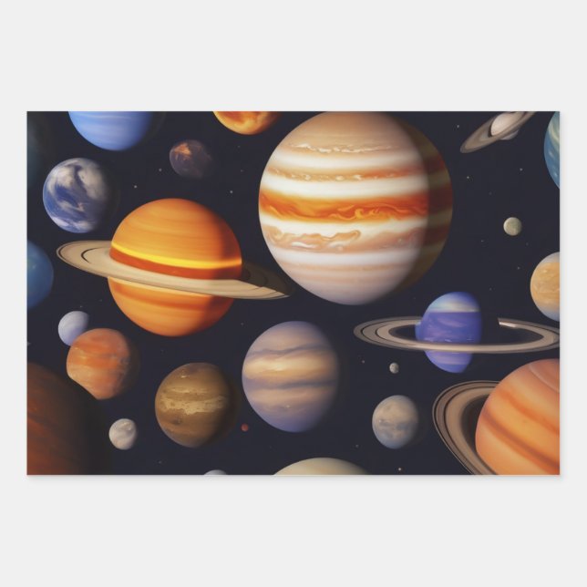 Planets Pattern Geschenkpapier Set (Vorderseite)