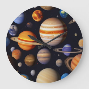 Planets Pattern Große Wanduhr