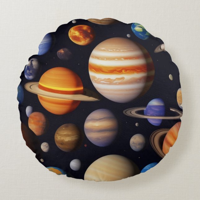 Planets Pattern Rundes Kissen (Vorderseite)
