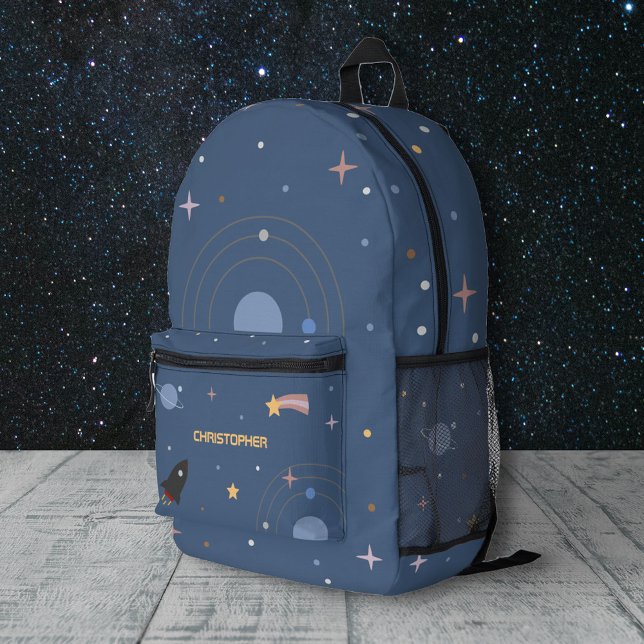 Planets & Rocket, Outer Space Blue Backpack Bedruckter Rucksack (Planets & Rocket, Outer Space Blue Backpack)