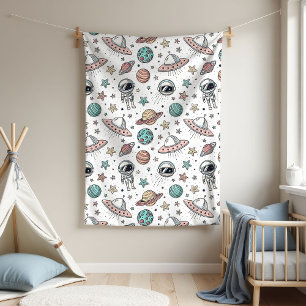 Planets & Rockets Blanket New Baby Boy Gift Idee Fleecedecke