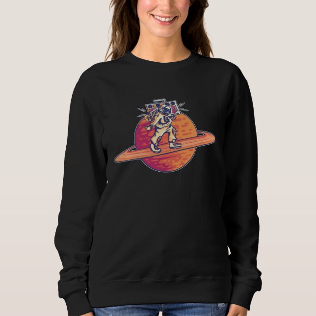Planets space saturn retro music player astronaut sweatshirt (Vorderseite)