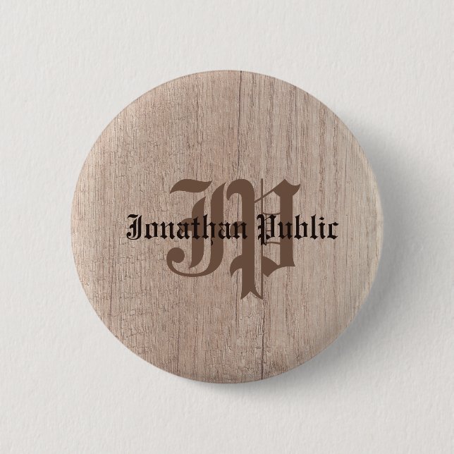 Plank Board Wood Look Monogram Template Old Script Button (Vorderseite)