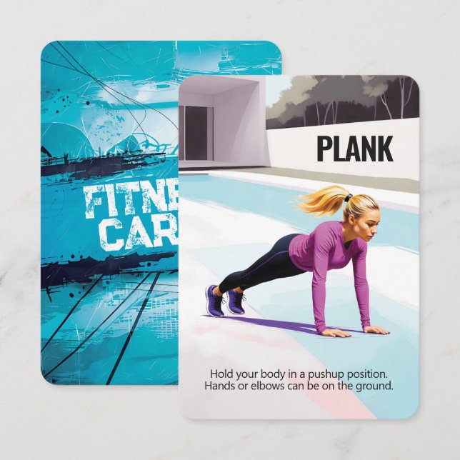 Plank-Fitness-Karte mit blauem Hintergrund Save The Date (Vorne/Hinten)
