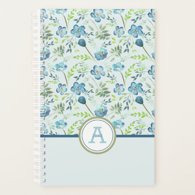 Planner Monogram Blue Green Floral Muster Planer (Vorderseite)
