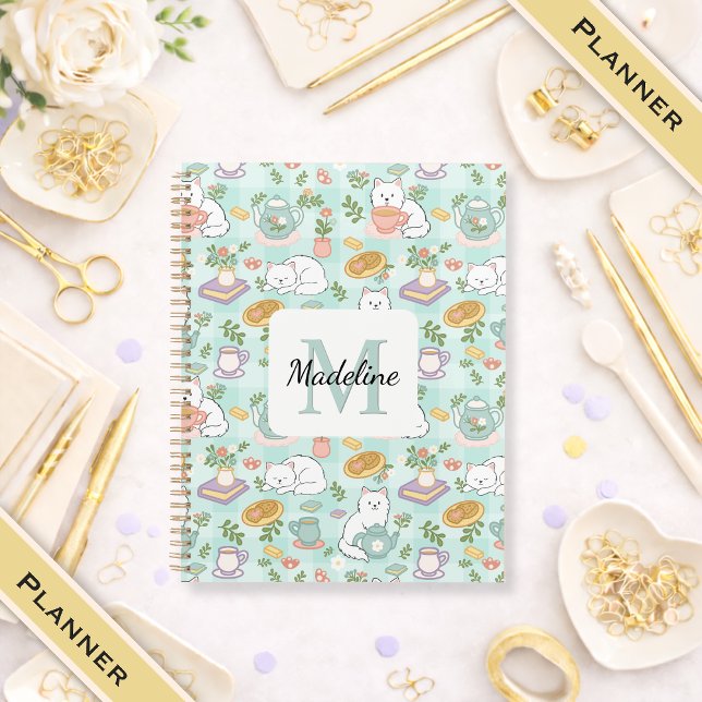 Planner Monogram Tea & Bookish Cats Green Planer (Von Creator hochgeladen)