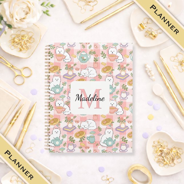 Planner Monogram Tea & Bookish Cats Pink Planer (Von Creator hochgeladen)
