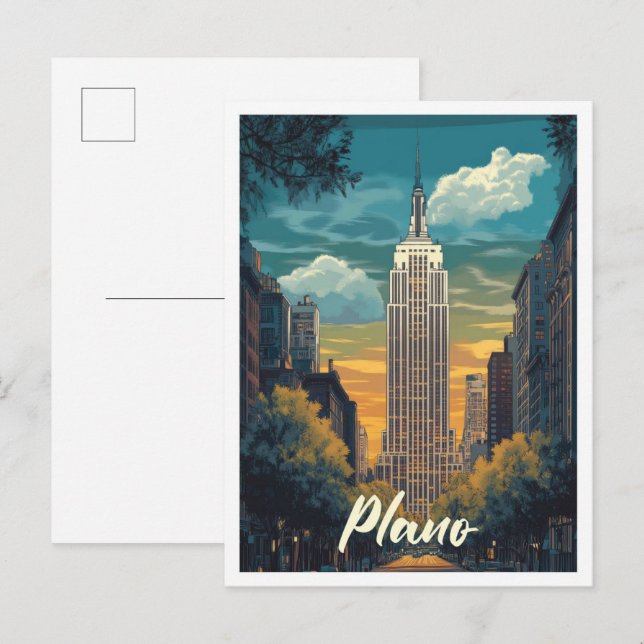 Plano Texas USA Art Vintage Travel Illustration Postkarte (Vorne/Hinten)