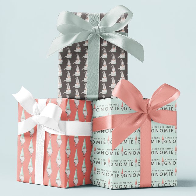 Planpapier aus Gnome, flach, Set von 3 Geschenkpapier Set (Celebrate the holidays this year with these adorable Christmas gnome wrapping paper sheets! )