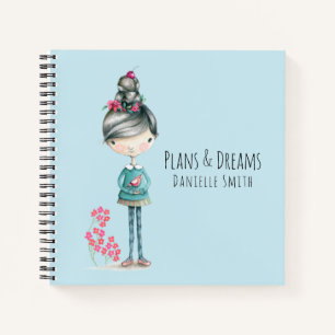 "Plans & Dreams" Niedliches Boho Girl with Bird Notizbuch