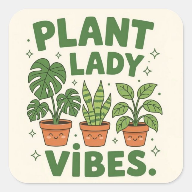 Plant lady vibes Adorable Greenery Quadratischer Aufkleber (Vorderseite)